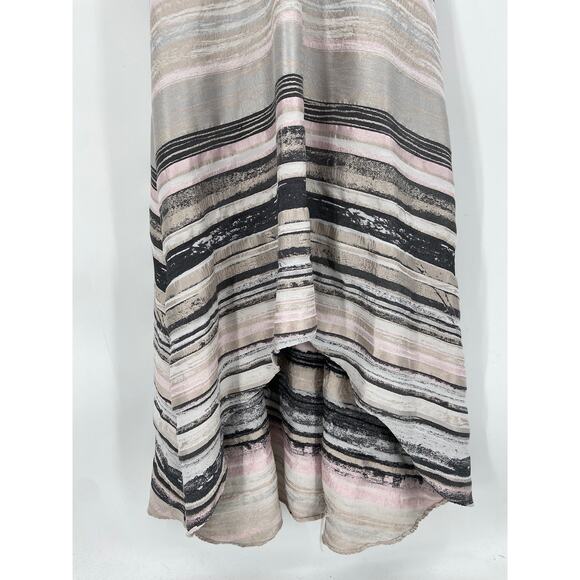 Badgley Mischka Neutral Black Striped Sleeveless V-Neck Hi-Low Gown Size 2 - Picture 5 of 8